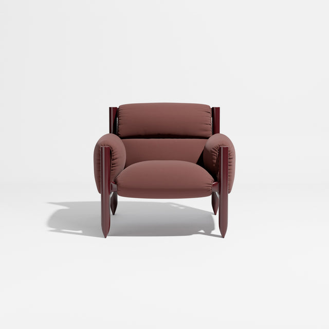 Cattle Armchair | Upholstered Armchair | Lounge Chair | Gibson Karlo | Design By Them | Burgundy Frame | Maharam Tempo 027