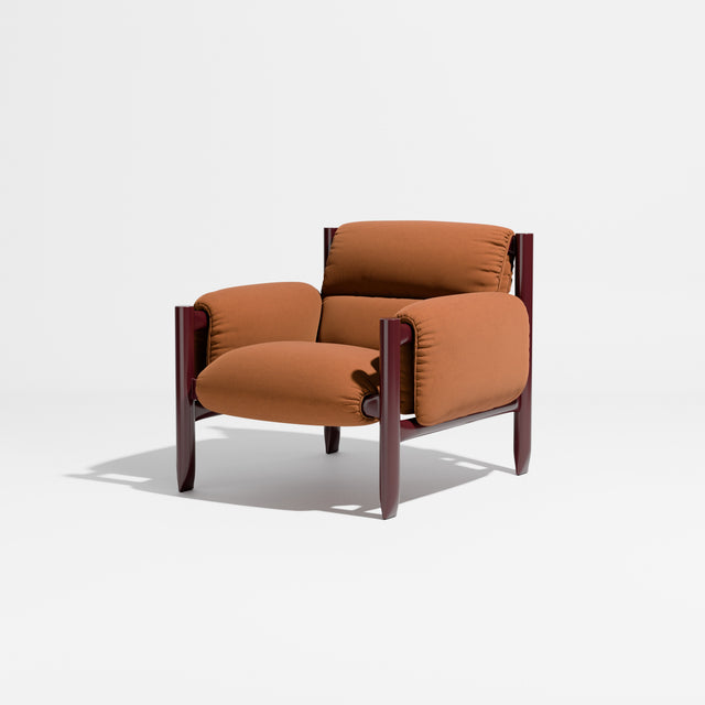 Cattle Armchair | Upholstered Armchair | Lounge Chair | Gibson Karlo | Design By Them | Burgundy Frame | Maharam Tempo 022