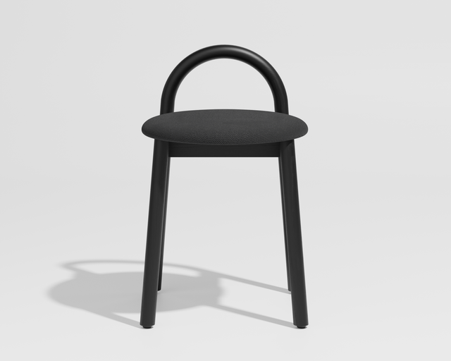 Bobby Timber Low Stool with Seat Pad | Design By Them | Maharam Merit 004 / Black Ash