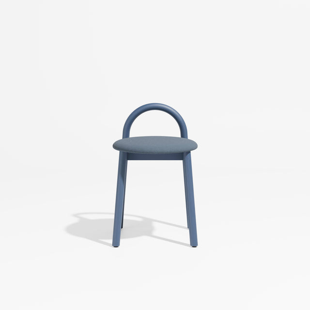 Bobby Timber Low Stool with Seat Pad | Design By Them ** Maharam Merit 012 / Steel Blue Ash