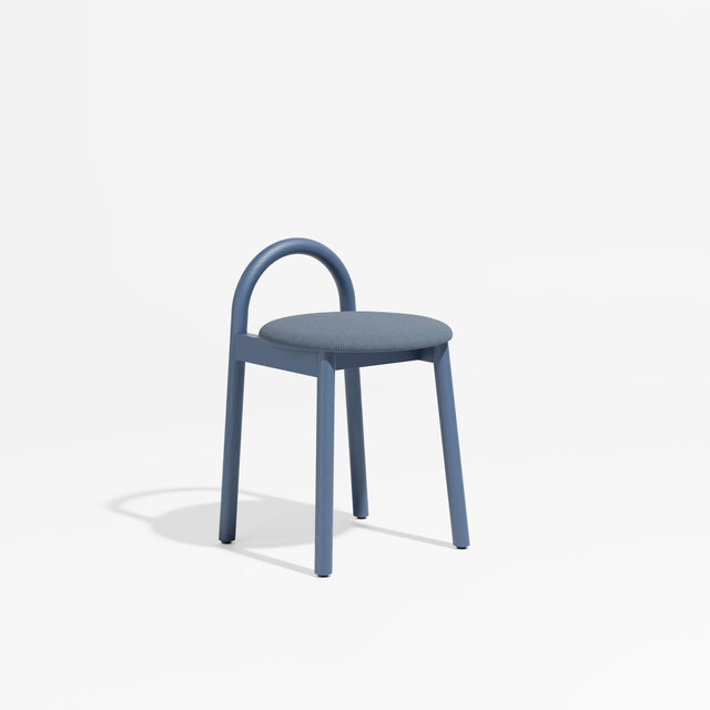 Bobby Timber Low Stool with Seat Pad | Design By Them ** Maharam Merit 012 / Steel Blue Ash