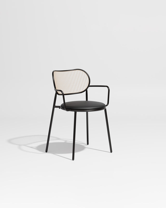 Piper Chair with Armrests | Gibson Karlo | Dining Stainless Steel | DesignByThem ** Black-Beige / Knoll Prairie - 018 (Outdoor Suitable)