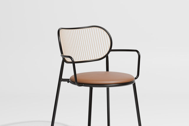 Piper Chair with Armrests | Gibson Karlo | Dining Stainless Steel | Design By Them | Black-Beige / Knoll Prairie - 027 (Outdoor Suitable)