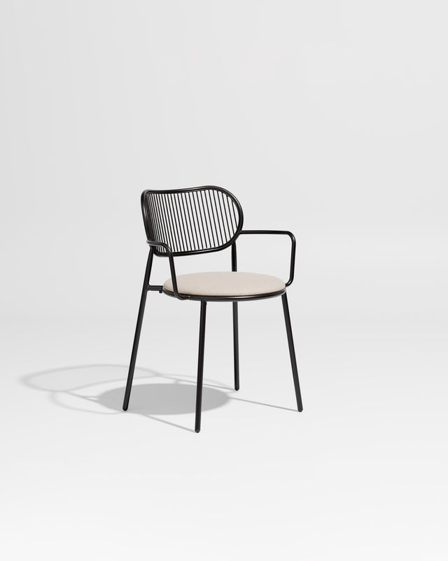 Piper Chair with Armrests | Gibson Karlo | Dining Stainless Steel | DesignByThem ** Black-Black / Maharam Merit - 030 (Indoor Only)