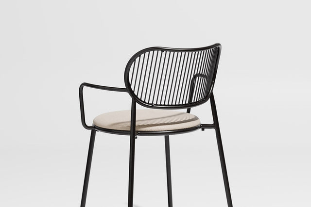 Piper Chair with Armrests | Gibson Karlo | Dining Stainless Steel | Design By Them | Black-Black / Maharam Merit - 030 (Indoor Only)