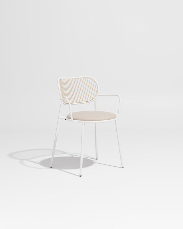 Piper Chair with Armrests | Gibson Karlo | Dining Stainless Steel | DesignByThem ** White-Beige / Maharam Merit - 030 (Indoor Only)