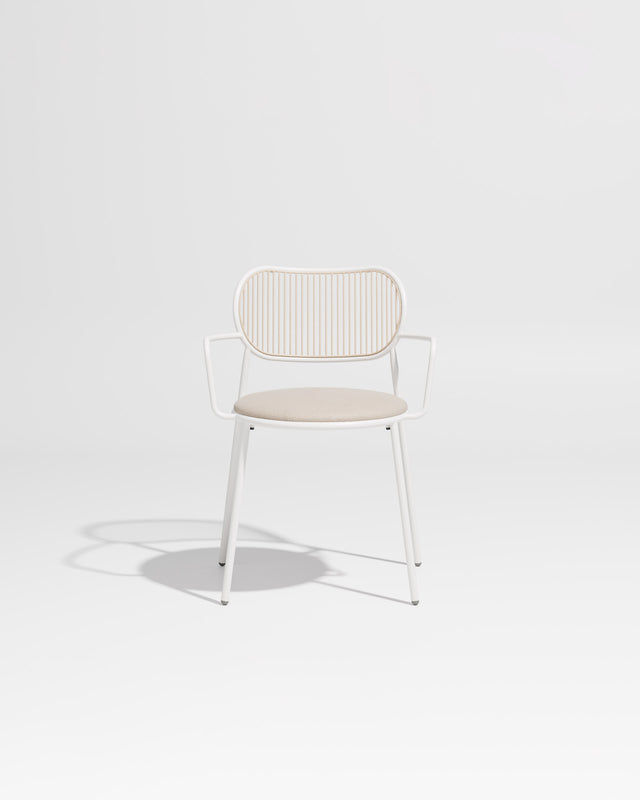Piper Chair with Armrests | Gibson Karlo | Dining Stainless Steel | DesignByThem ** White-Beige / Maharam Merit - 030 (Indoor Only)