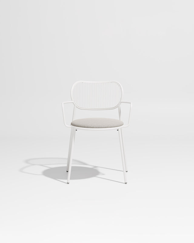 Piper Chair with Armrests | Gibson Karlo | Dining Stainless Steel | DesignByThem ** White-White / Maharam Merit - 023 (Indoor Only)