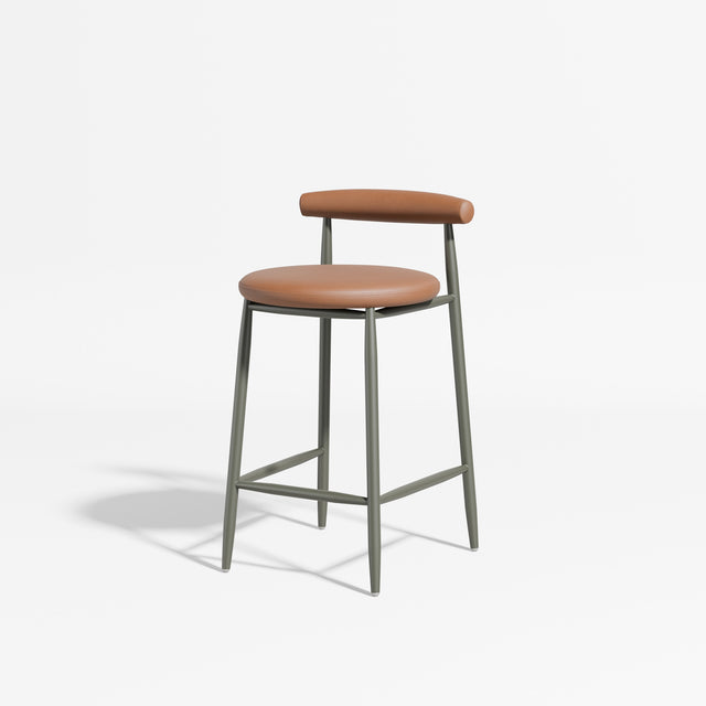 Swage Counter Chair Upholstered | Angus Easthope | DesignByThem ** Olive / Imperia Leather Camel (Indoor Only)