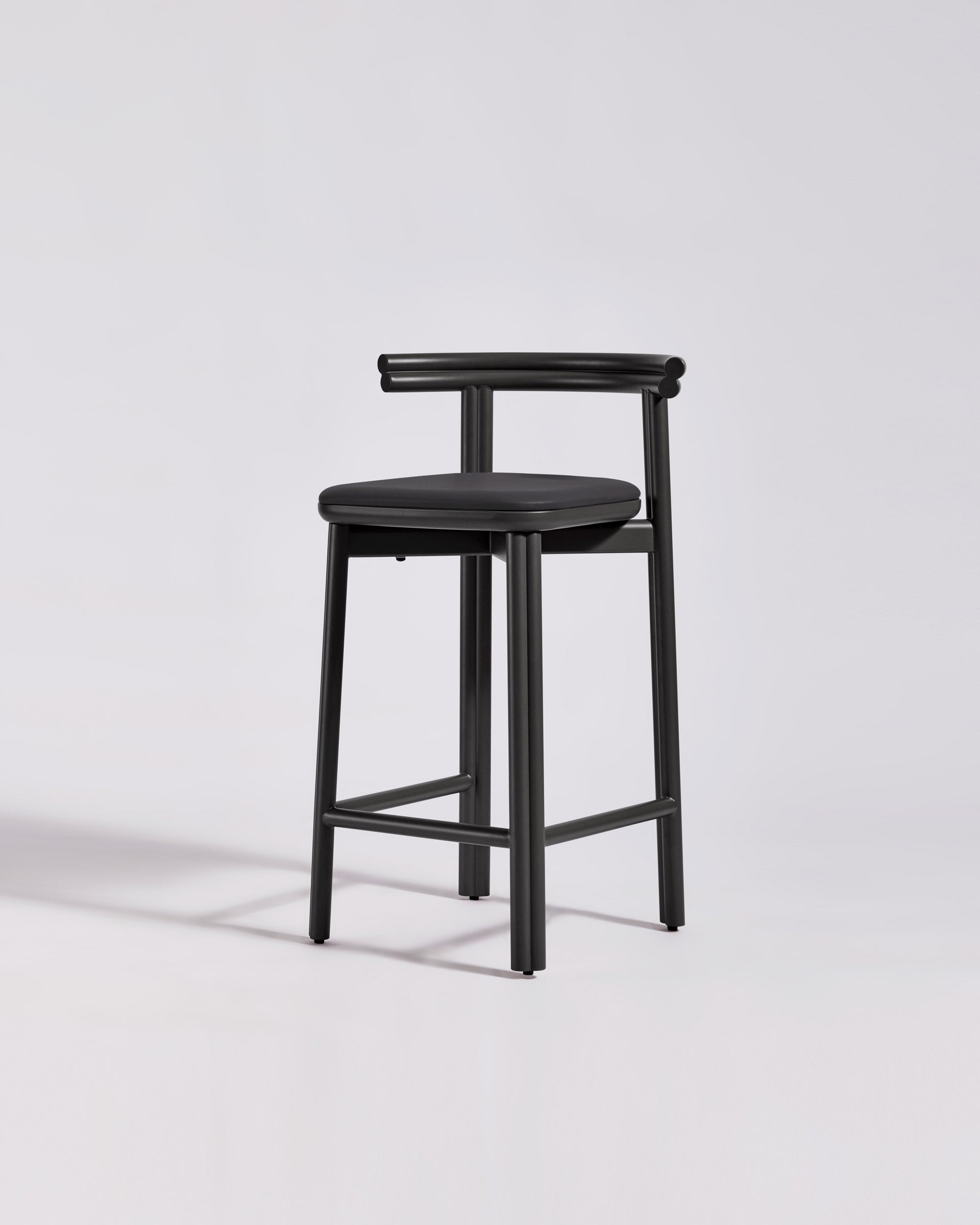 Twill Metal Bar Chair Upholstered Seat | Black Metal Counter Stool | GibsonKarlo | DesignByThem ** HF2 Maharam Lariat (Vinyl) 006 Black