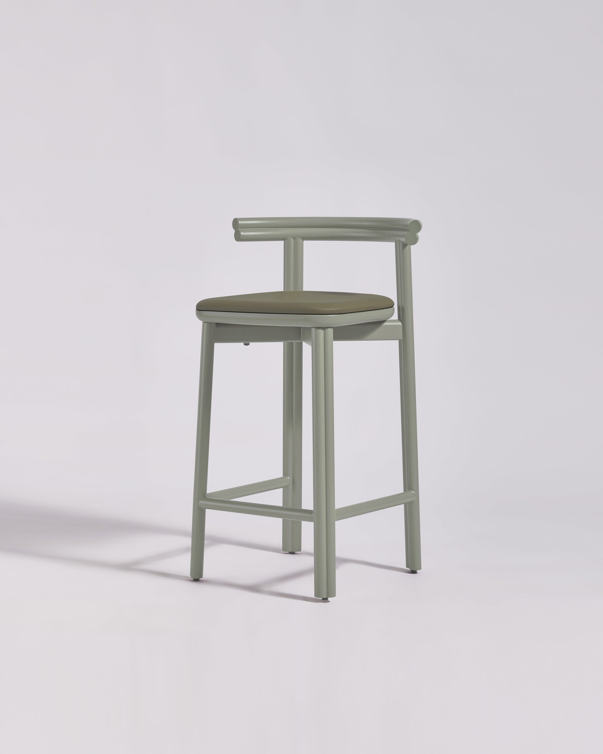 Twill Metal Bar Chair Upholstered Seat | Pale Eucalypt Metal Counter Stool | GibsonKarlo | DesignByThem ** HF2 Maharam Lariat (Vinyl) 018 Fatigue