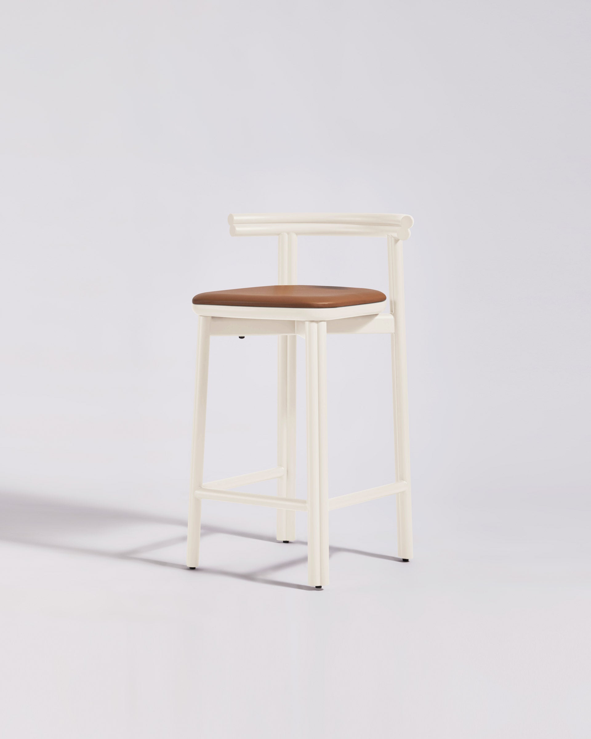 Twill Metal Bar Chair Upholstered Seat | Soft White Metal Counter Stool | GibsonKarlo | DesignByThem ** HF2 Maharam Lariat (Vinyl) 001 Camel