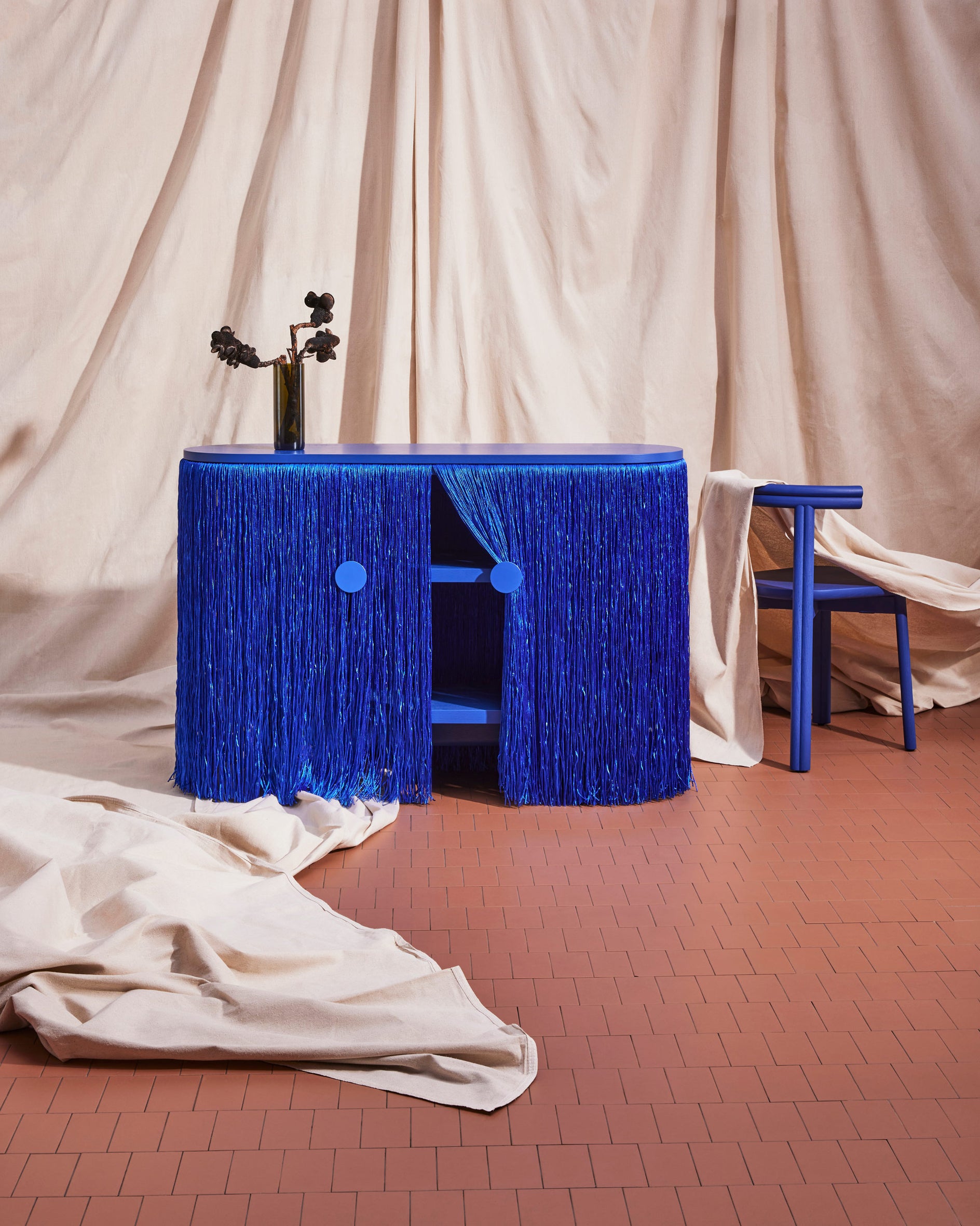 Blue Oak Weaver Cabinet | Fringed Credenza | Elliat Rich | DesignByThem 