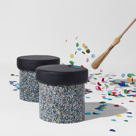 Confetti Ottoman | 100% Recycled Plastic Indoor/Outdoor Furniture | DesignByThem | GibsonKarlo ** HF2 Maharam Lariat (Vinyl) 006 Black