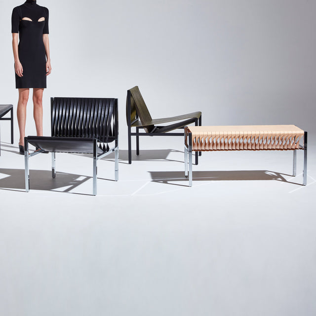 DL Lounge Chair & Bench by Dion Lee, Sarah Gibson & Nicholas Karlovasitis | Saddle Leather & Metal | DesignByThem | Gallery