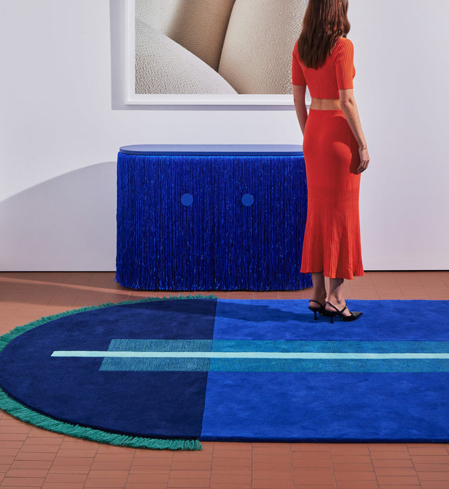 Overlay Rugs | Pill Blue | Fringed Geometric Rug | Danielah Martinez | DesignByThem