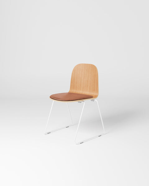 Potato Chair | Stacking Sled Timber & Upholstered Dining Office Chair with Handle | GibsonKarlo | DesignByThem ** HF2 Lariat (Vinyl) - 001 Camel