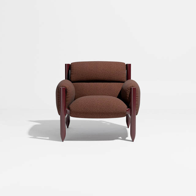 Cattle Armchair | Upholstered Armchair | Lounge Chair | Gibson Karlo | Design By Them | Burgundy Frame | Maharam Facet 005