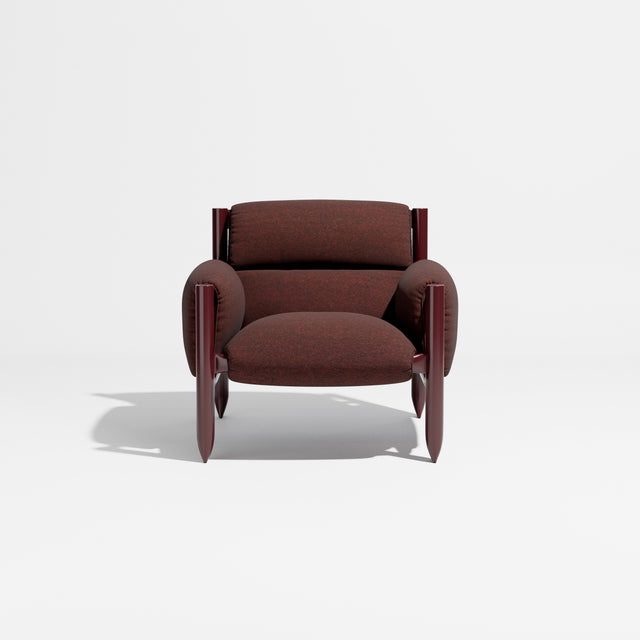 Cattle Armchair | Upholstered Armchair | Lounge Chair | Gibson Karlo | Design By Them | Burgundy Frame | Kvadrat Hero Heather 0563