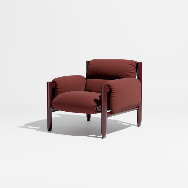 Cattle Armchair | Upholstered Armchair | Lounge Chair | Gibson Karlo | Design By Them | Burgundy Frame | Maharam Tempo 025