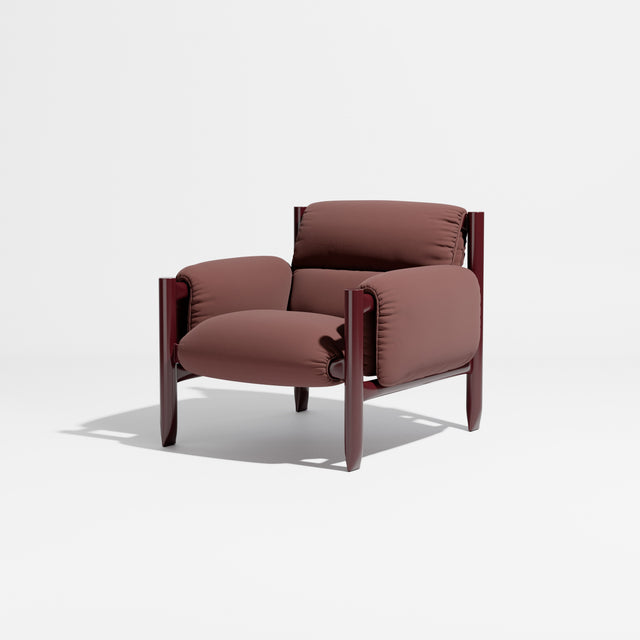 Cattle Armchair | Upholstered Armchair | Lounge Chair | Gibson Karlo | Design By Them | Burgundy Frame | Maharam Tempo 027