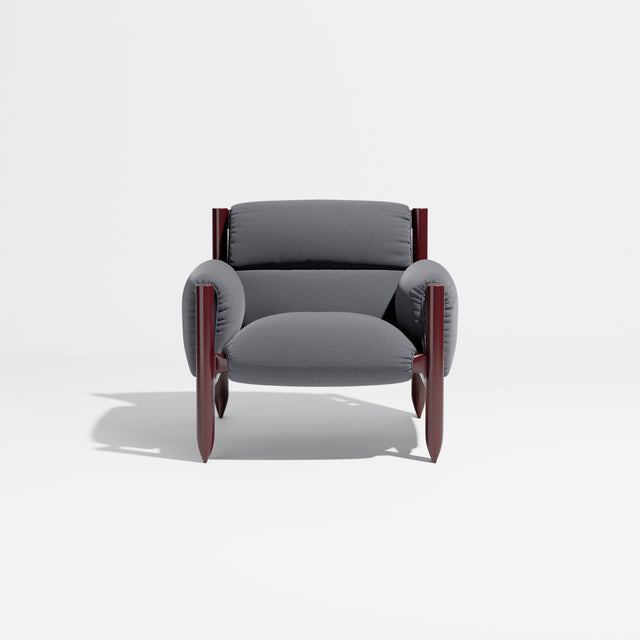 Cattle Armchair | Upholstered Armchair | Lounge Chair | Gibson Karlo | Design By Them | Burgundy Frame | Maharam Tempo 005