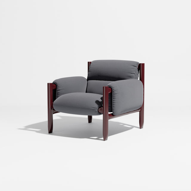 Cattle Armchair | Upholstered Armchair | Lounge Chair | Gibson Karlo | Design By Them | Burgundy Frame | Maharam Tempo 005