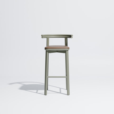 Twill Metal Bar Chair Upholstered Seat | Metal Counter Stool | GibsonKarlo | DesignByThem ** HF2 Maharam Lariat (Vinyl) 001 Camel