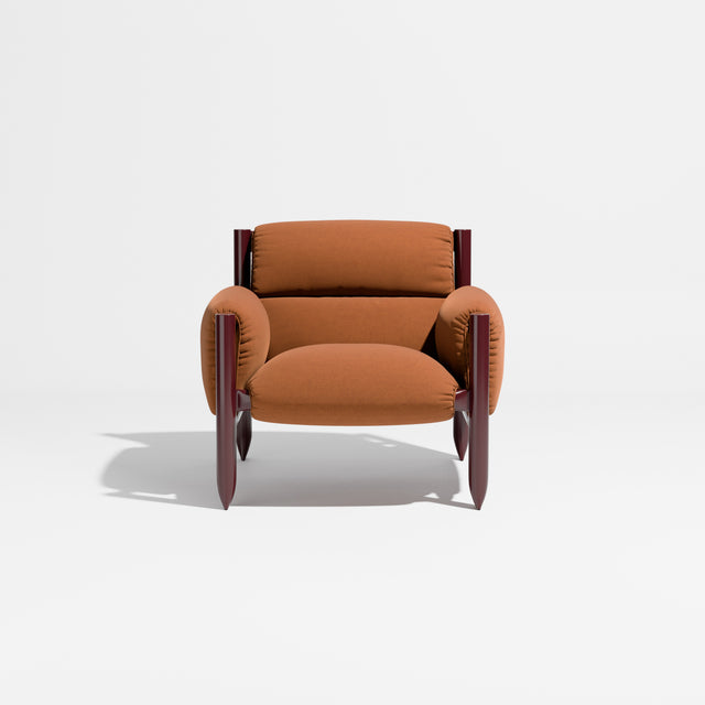 Cattle Armchair | Upholstered Armchair | Lounge Chair | Gibson Karlo | Design By Them | Burgundy Frame | Maharam Tempo 022