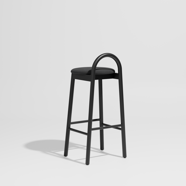 Bobby Bar Stool - Timber Upholstered with Seat Pad | DesignByThem ** Maharam Merit 004 / Black Ash