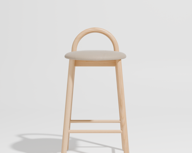 Bobby Timber Bar Counter Stool with Seat Pad | Design By Them | Maharam Merit 030 / Ash
