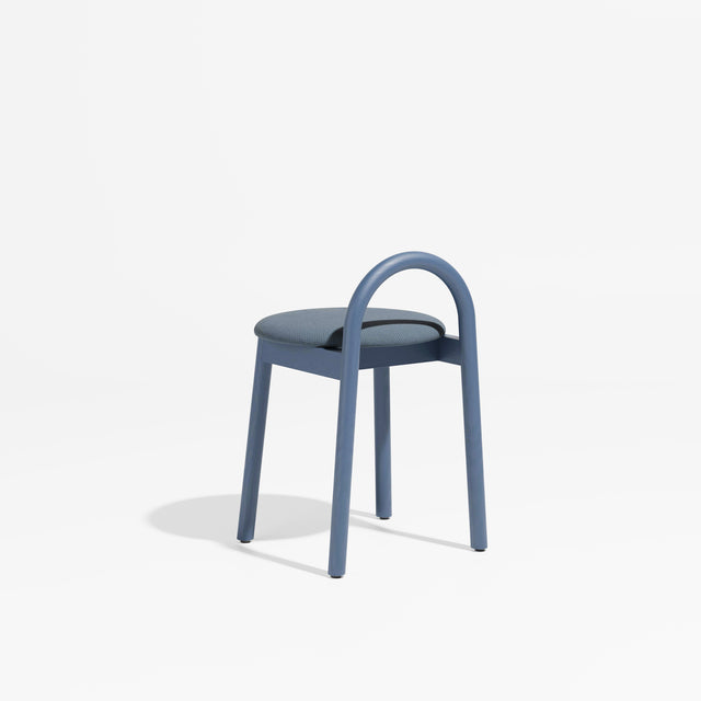 Bobby Timber Low Stool with Seat Pad | Design By Them ** Maharam Merit 012 / Steel Blue Ash