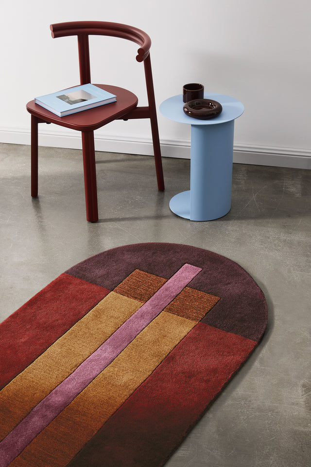 Overlay Runner - Large Burgundy No Fringe by Danielah Martinez | Pillar Round Side Table and Twill Chair by Gibson Karlo | Design By Them