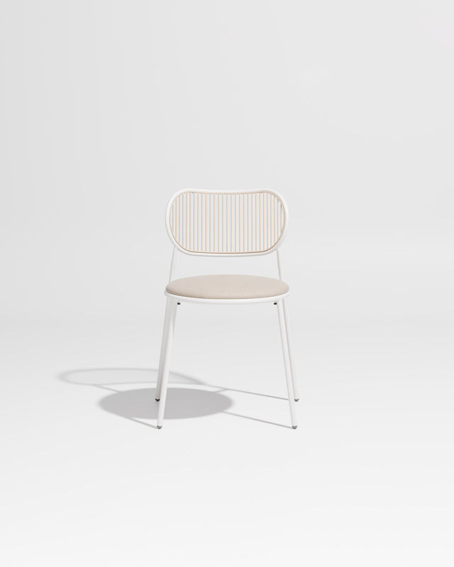Piper Chair | Gibson Karlo | Dining Stainless Steel | DesignByThem ** White-Beige / Maharam Merit - 0030 (Indoor Only)