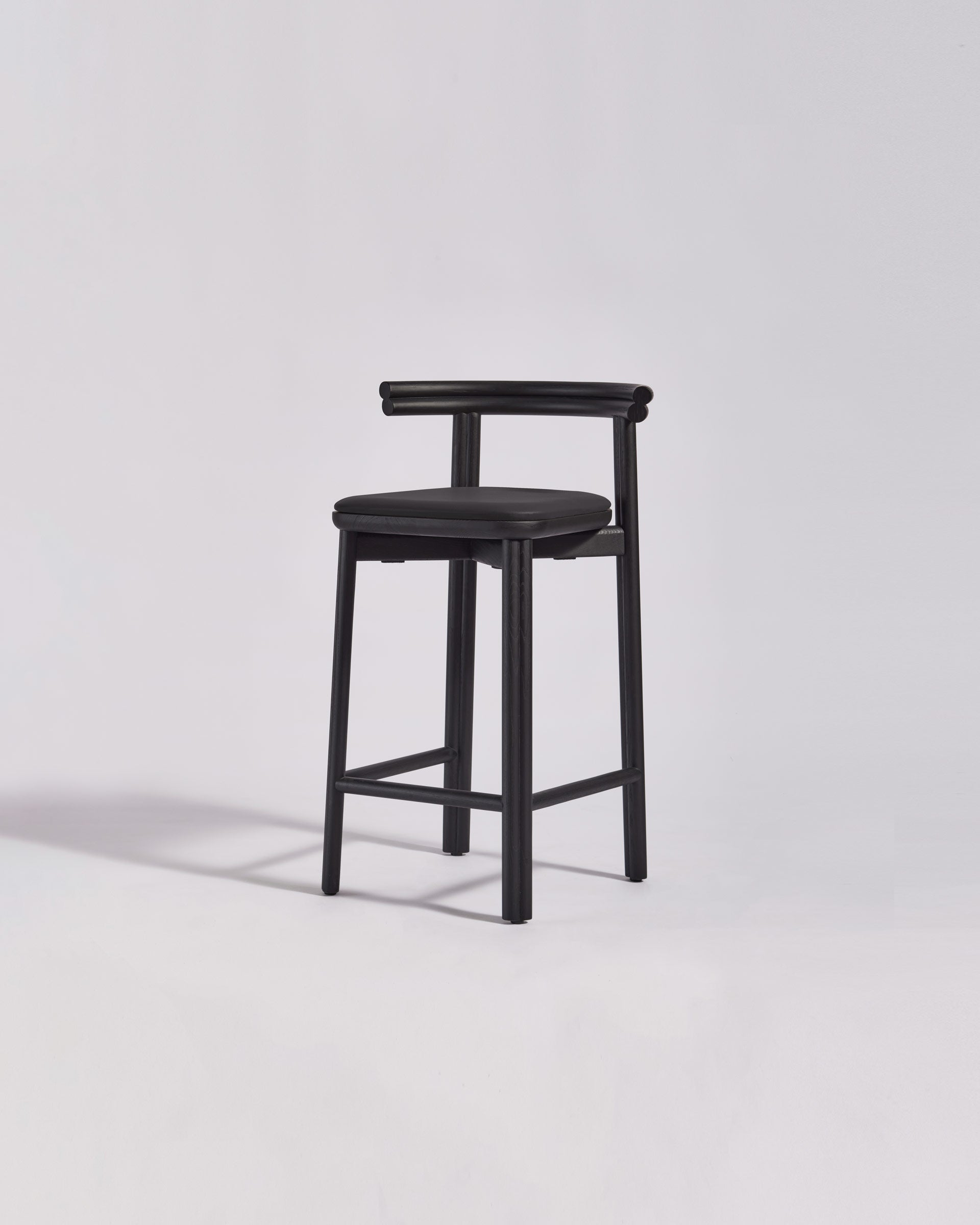 Twill Bar Chair Black Ash Timber Uphostered Seat | Gibson Karlo | DesignByThem ** HF2 Maharam Lariat (Vinyl) 006 Black