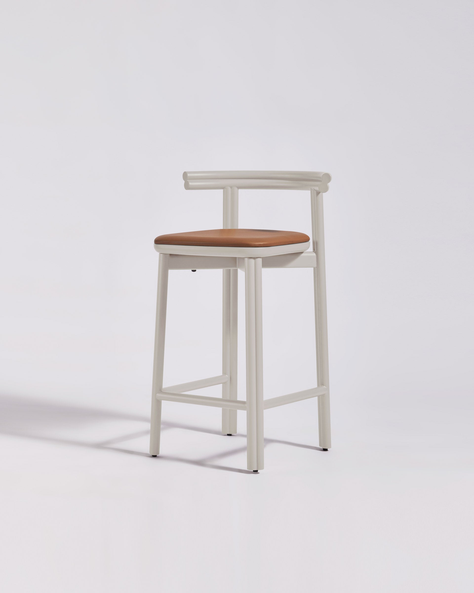 Twill Metal Bar Chair Upholstered Seat | Silk Grey Metal Counter Stool | GibsonKarlo | DesignByThem ** HF2 Maharam Lariat (Vinyl) 001 Camel