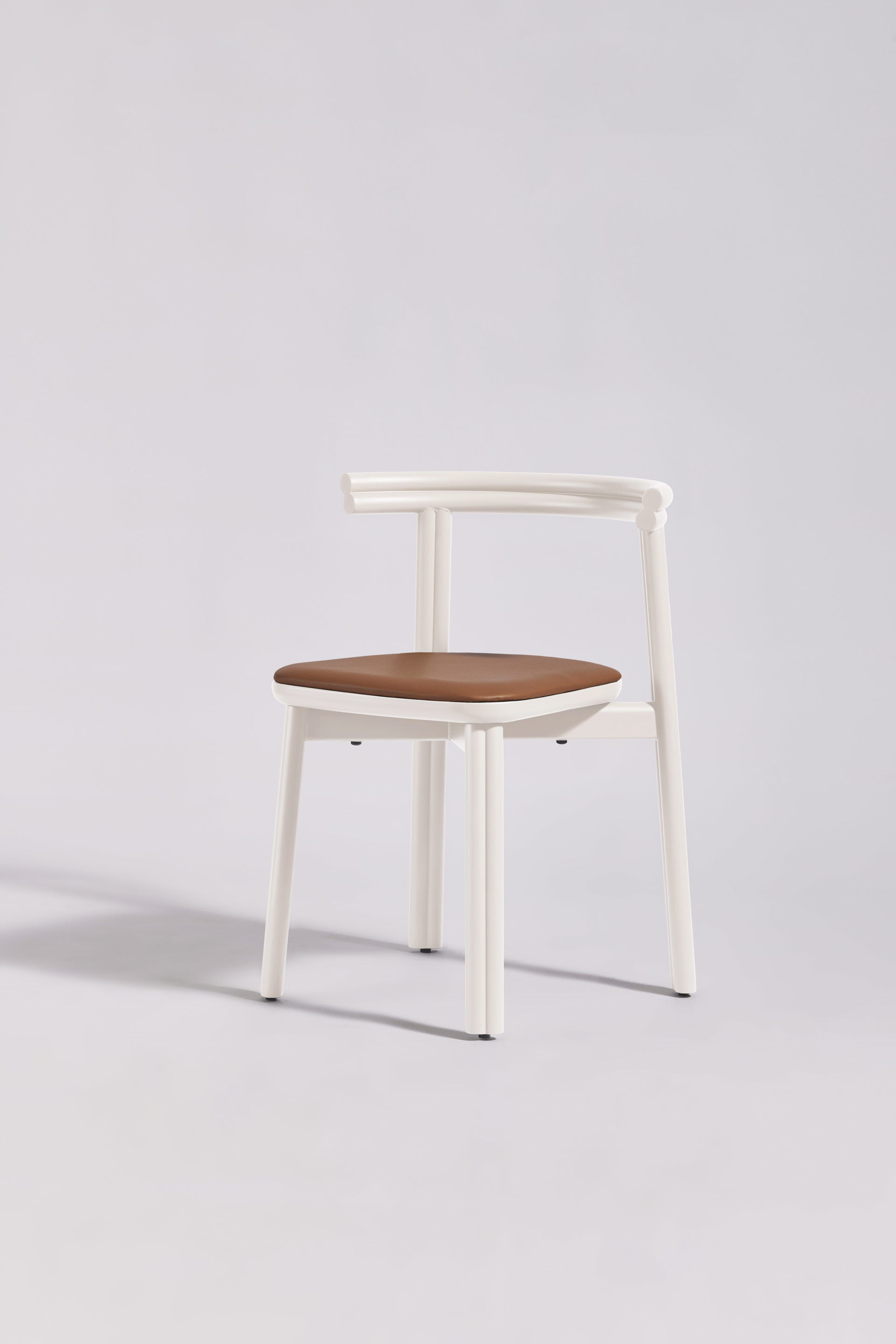Twill Metal Chair Upholstered Seat | Soft White Metal Dining Chair | GibsonKarlo | DesignByThem ** HF2 Maharam Lariat (Vinyl) 001 Camel