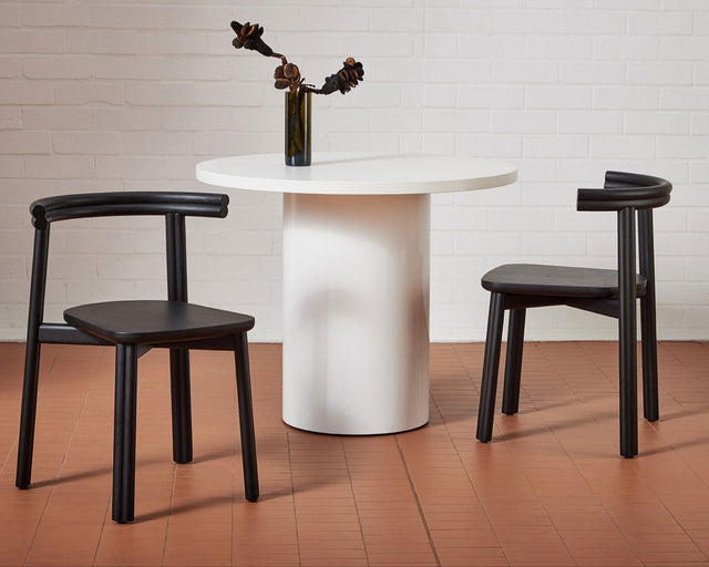 Dial Table White with Twill Chair | Pedestal Indoor Outdoor Round Table | Design By Them | Gallery