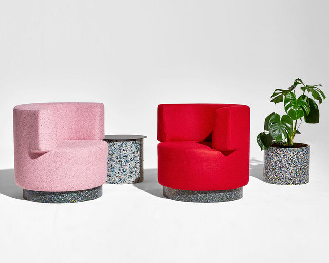 Confetti Armchairs | Kvadrat Pilot Pink, Red | Recycled Plastic Base | DesignByThem | Gallery