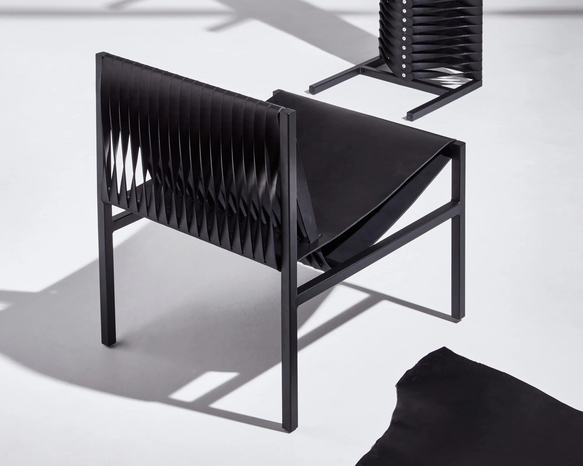 DL Lounge Chair & Bench by Dion Lee, Sarah Gibson & Nicholas Karlovasitis | Saddle Leather & Metal | Design By Them