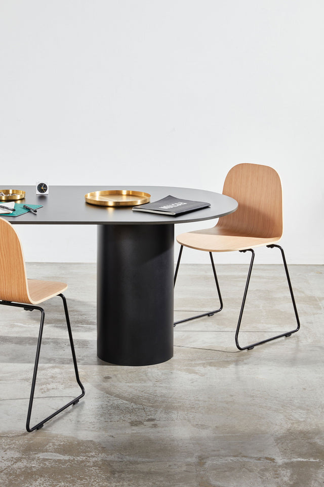 Potato Chair | Stacking Sled Timber & Upholstered Dining Office Chair with Handle | GibsonKarlo | DesignByThem