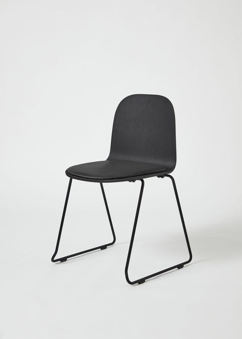 Potato Chair | Stacking Sled Timber & Upholstered Dining Office Chair with Handle | GibsonKarlo | DesignByThem ** HL1 Leather Primary - BA90 Black / HF2 Lariat (Vinyl) - 006 Black