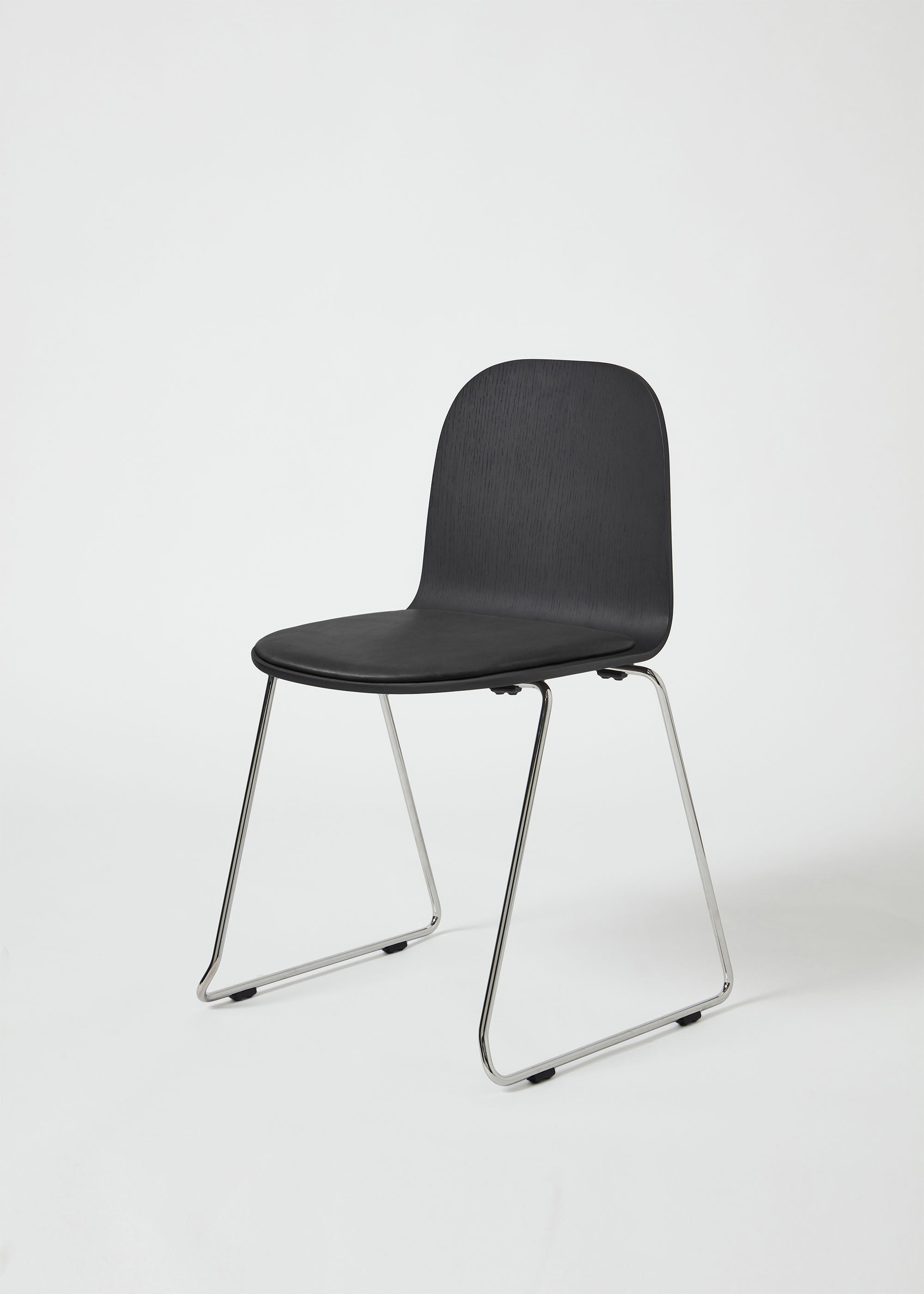 Potato Chair | Stacking Sled Timber & Upholstered Dining Office Chair with Handle | GibsonKarlo | DesignByThem ** HL1 Leather Primary - BA90 Black / HF2 Lariat (Vinyl) - 006 Black