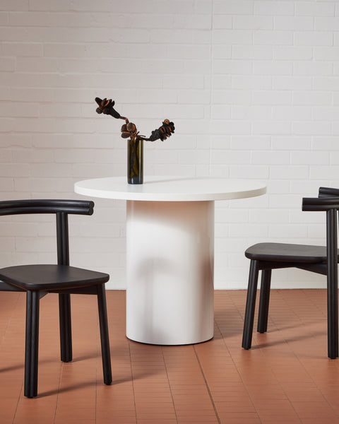 Twill Chair and Dial Dining Round Table | Timber Chairs with Laminate and Stainless Steel Table | DesignByThem
