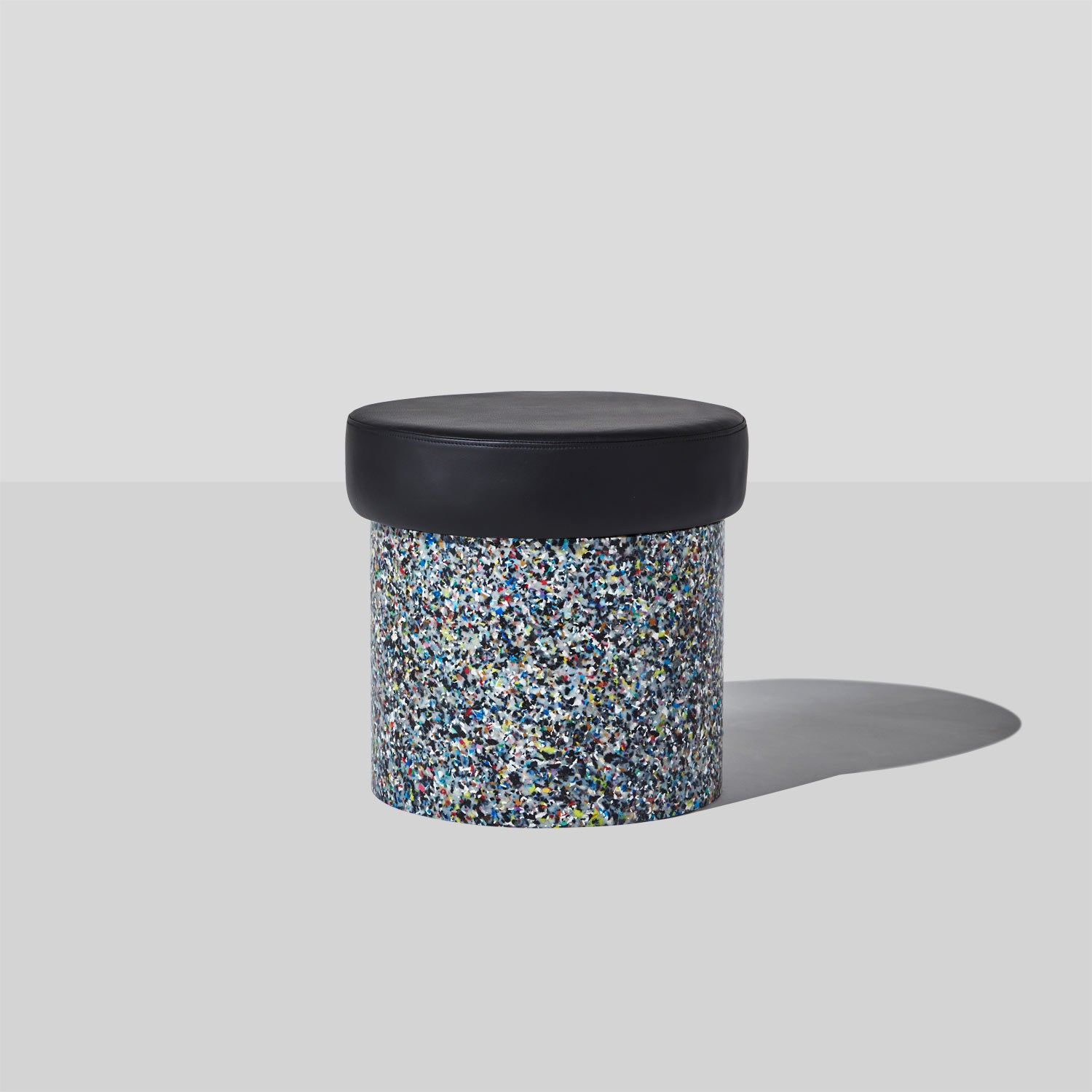 Confetti Ottoman | 100% Recycled Plastic Indoor/Outdoor Furniture | DesignByThem | GibsonKarlo ** HL1 Leather Primary - BA90 Black