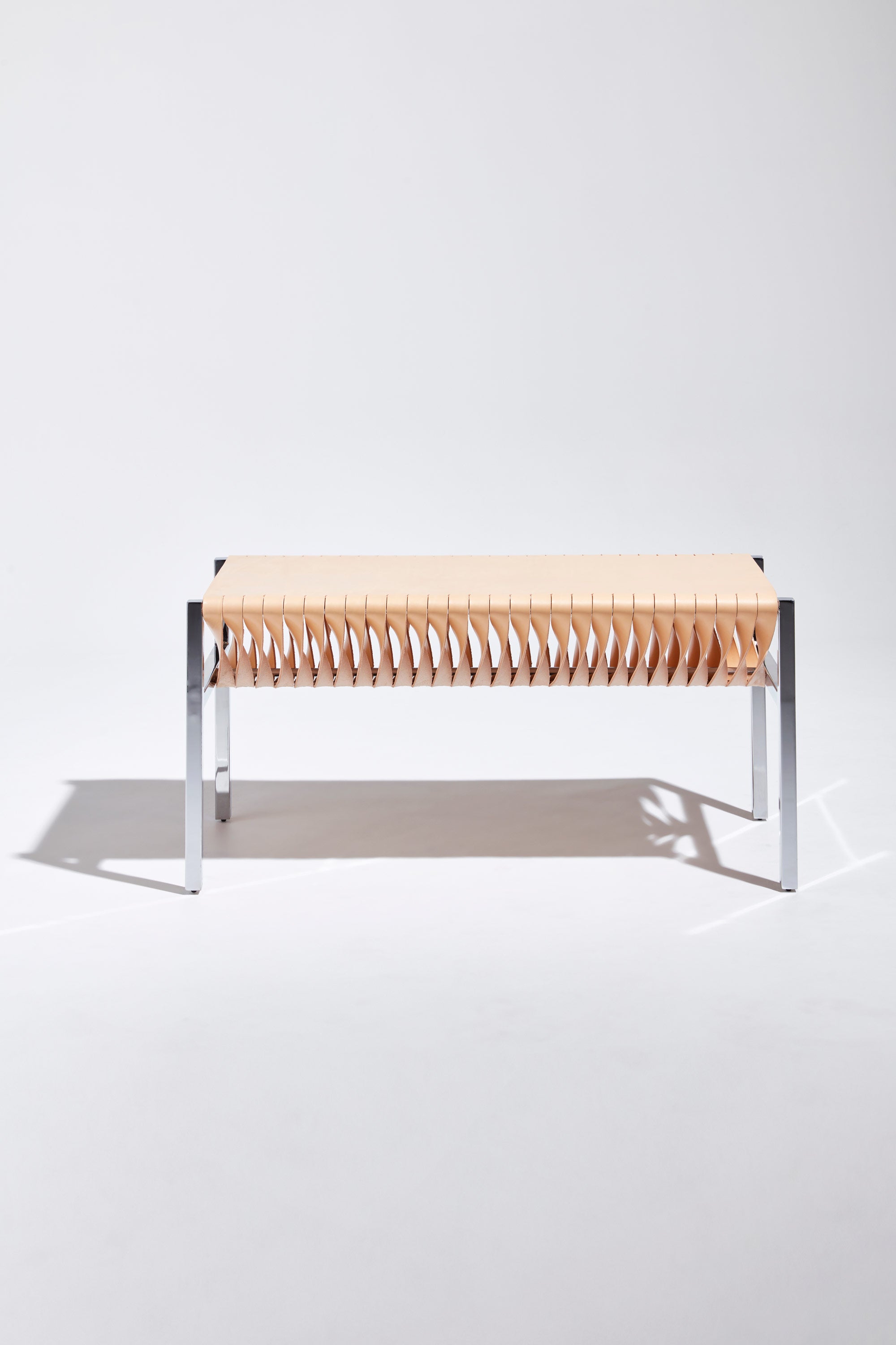 DL Bench by Dion Lee, Sarah Gibson & Nicholas Karlovasitis | Saddle Leather & Chrome | DesignByThem