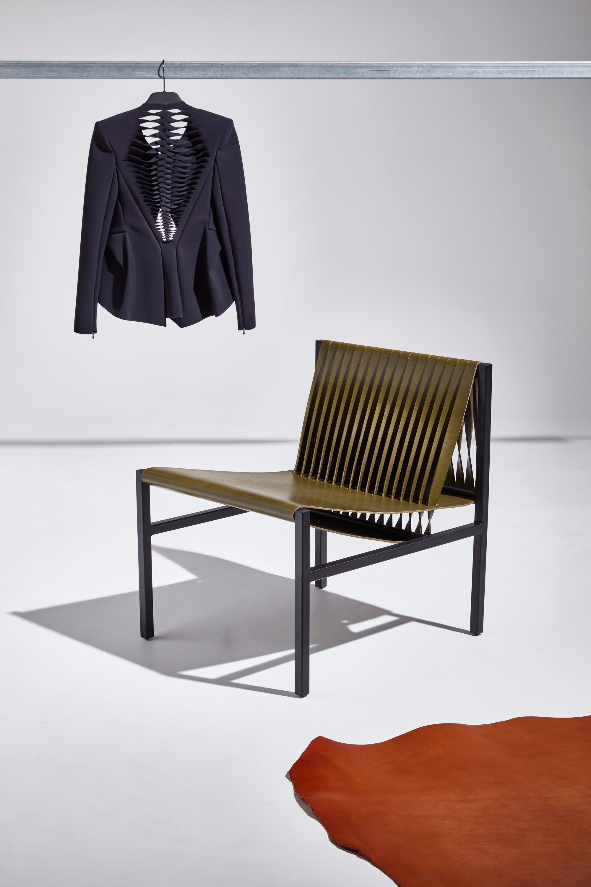 DL Lounge Chair by Dion Lee, Sarah Gibson & Nicholas Karlovasitis | Saddle Leather & Metal | DesignByThem