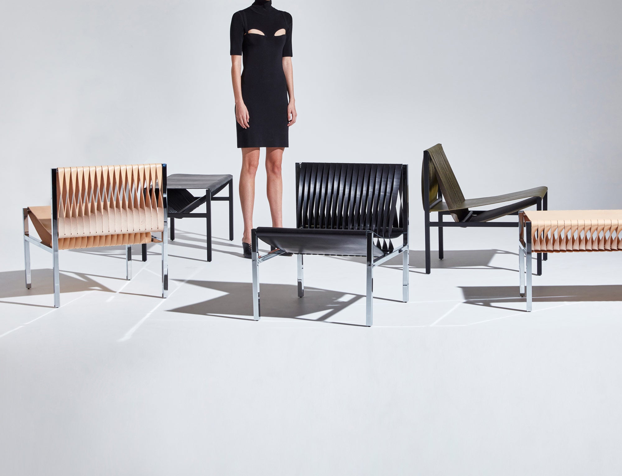DL Lounge Chair & Bench by Dion Lee, Sarah Gibson & Nicholas Karlovasitis | Saddle Leather & Metal | DesignByThem | Gallery