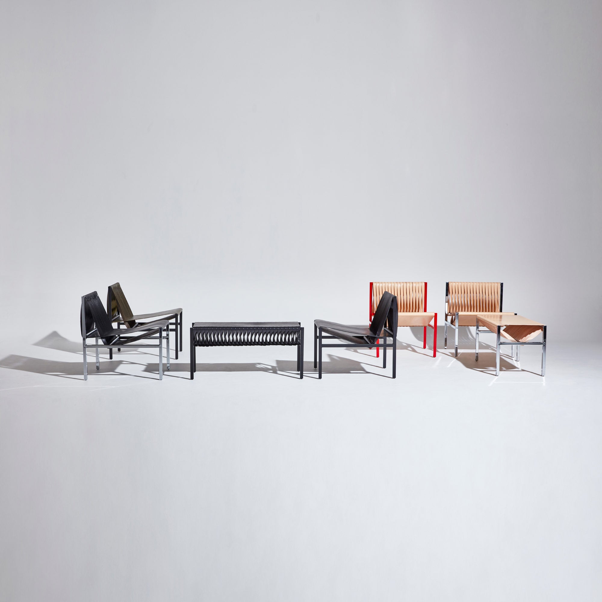 DL Lounge Chair & Bench by Dion Lee, Sarah Gibson & Nicholas Karlovasitis | Saddle Leather & Metal | DesignByThem | Gallery