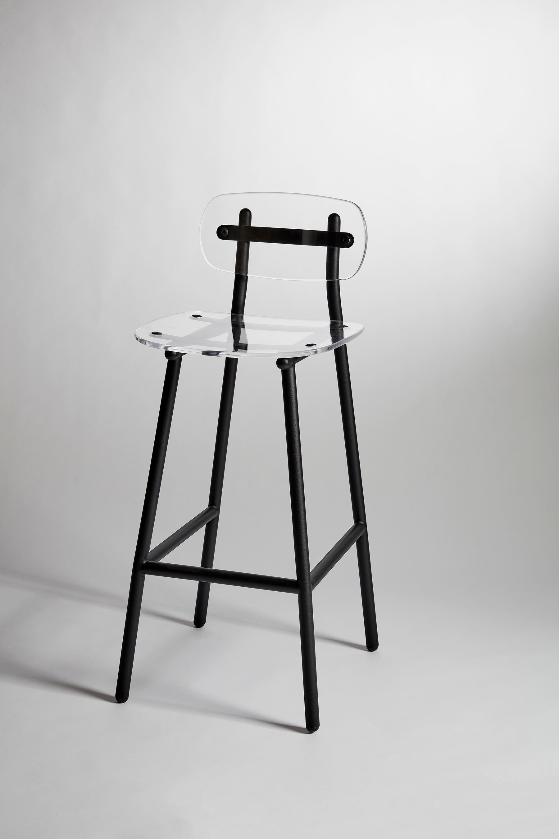 Fenster Bar Chair | Clear Acrylic & Black Stainless Steel Indoor Outdoor Seating | GibsonKarlo | DesignByThem